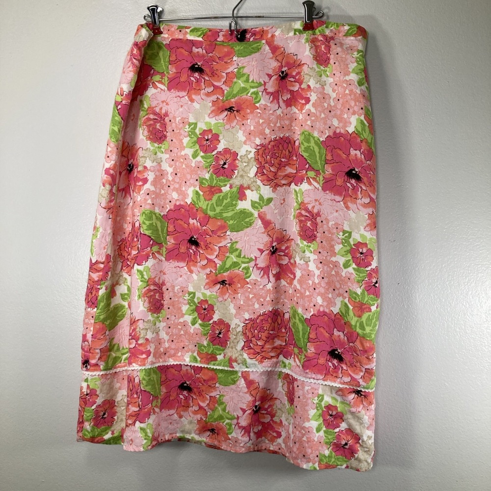 Kim By Kim Roger's PXL Linen Pink And Green Floral Skirt Petite Extra Large